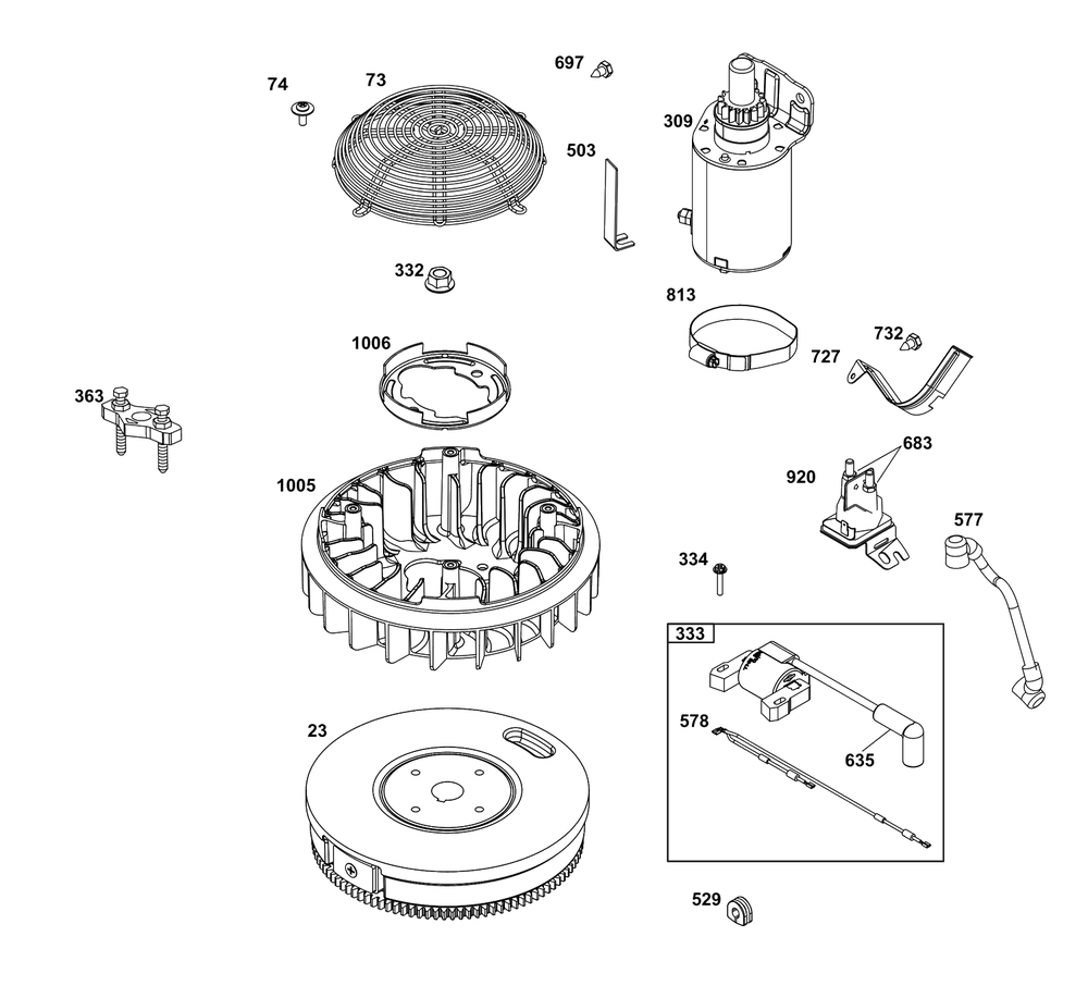 Flywheel, Ignition, And Starter Group Diagram and Parts List for 389447-0122-E1  Briggs and Stratton Engine